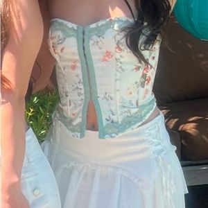 Princess Polly Floral Yamie Corset Top - White and Green